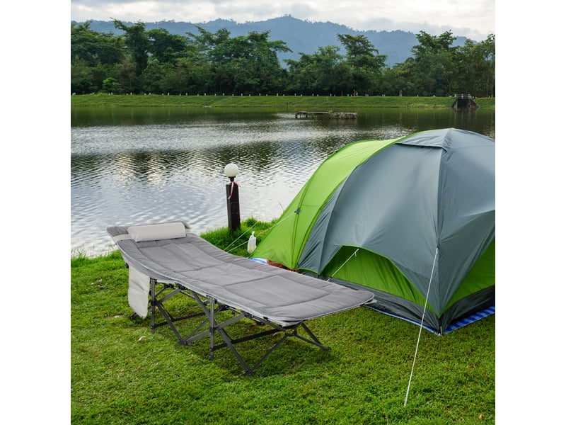 Lit de camp pliable et rembourré avec poche de rangement, 188 x 64,5 x 53 cm, gris clair  - Conforama D