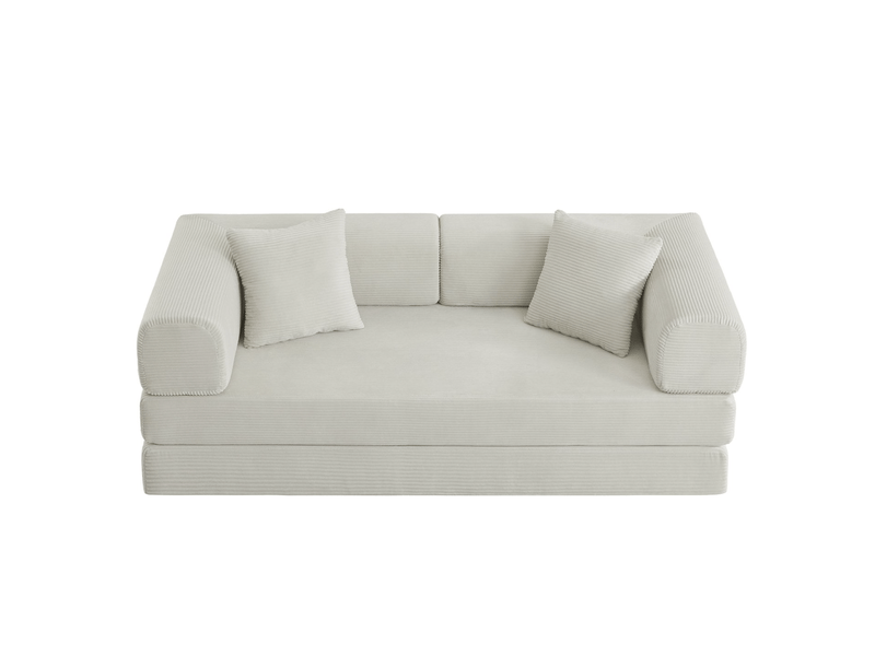  Canapé convertible 2 places avec fonction couchage  - structure acier chromé, mousse, velours côtelé beige  - Conforama A