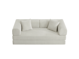 Canapé convertible 2 places avec fonction couchage - structure acier chromé, mousse, velours côtelé beige