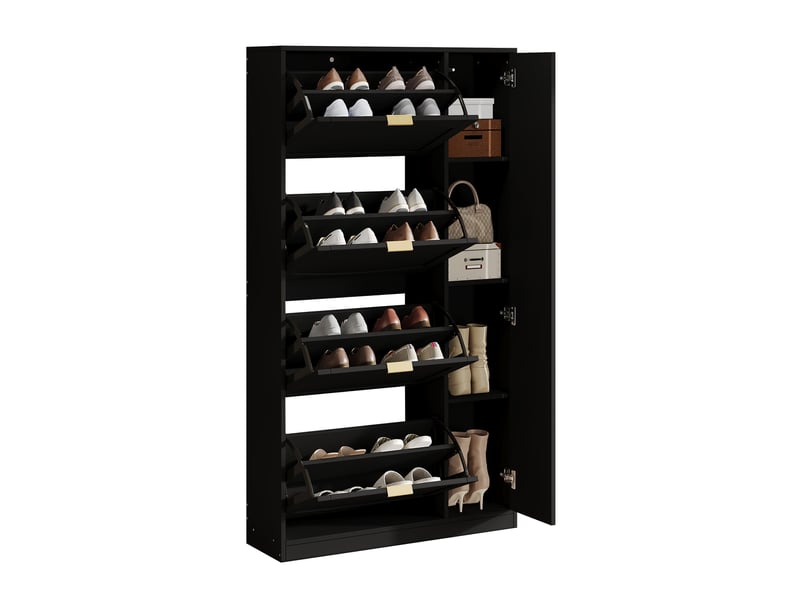  Meuble rangement chaussures miroir 80x24x147 noir panneaux de particules entrée homvra  - Conforama A
