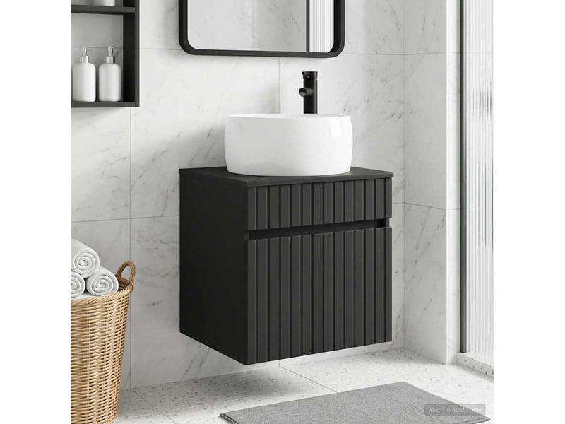  Meuble de lavabo mural, rangement salle de bain noir 49x44.5x66 cm bois d'ingénierie  - Conforama B