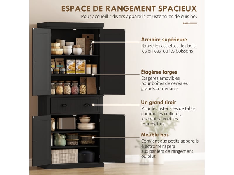  Buffet haut de cuisine 4 portes et 1 tiroir noir 76,2 x 40,2 x 183 cm  - Conforama D