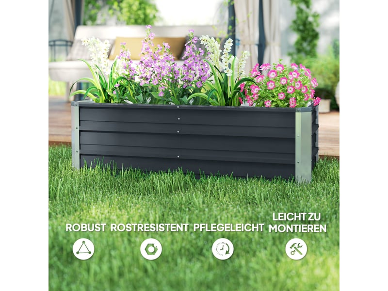  Jardinière surélevée de jardin en acier 125x47x40 cm – gris anthracite – fond ouvert, gants inclus  - Conforama E