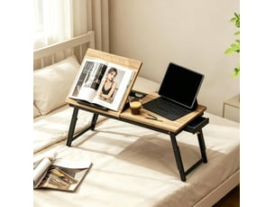 Table pour ordinateur portable réglable 83,5 x 33 cm, bambou et mdf, noir chêne