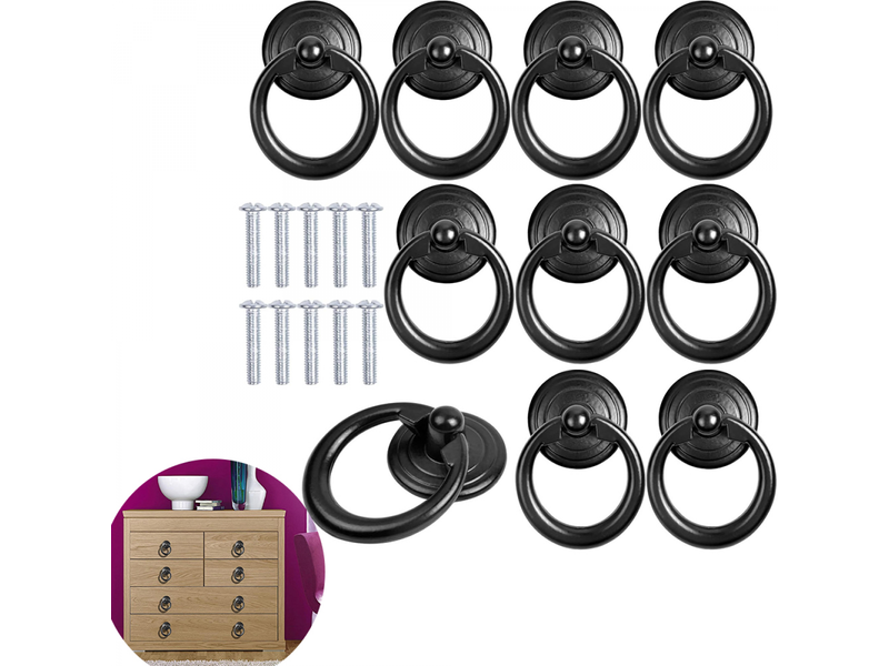  10 poignées de métal noires pour rails, tiroirs, portes, meubles classiques, rondes, avec vis.  - Conforama A