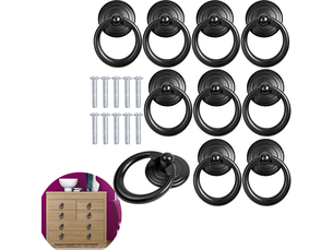 10 poignées de métal noires pour rails, tiroirs, portes, meubles classiques, rondes, avec vis.