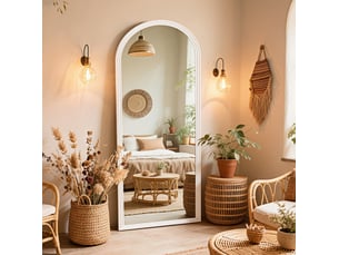 Miroir sur pied intégral arqué 160x50 cm support métallique réglable bois métal blanc