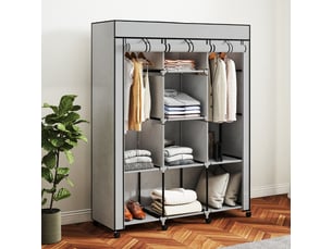 Armoire à vêtements en tissu avec 8 étagères, 2 tringles et fermeture éclair pour chambre, 125×43×162,5 cm, gris clair