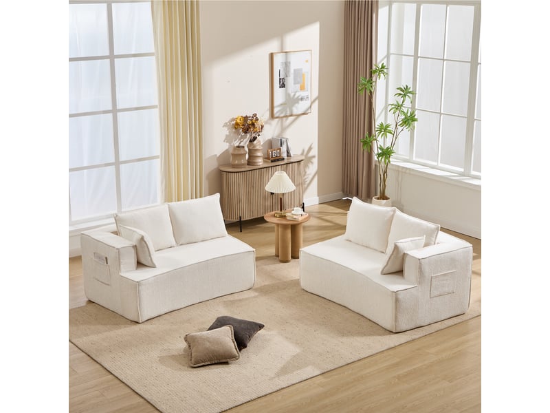 Canapé modulaire blanc 4 places en velours côtelé, assise profonde et silhouette courbée moderne pour le salon  - Conforama D