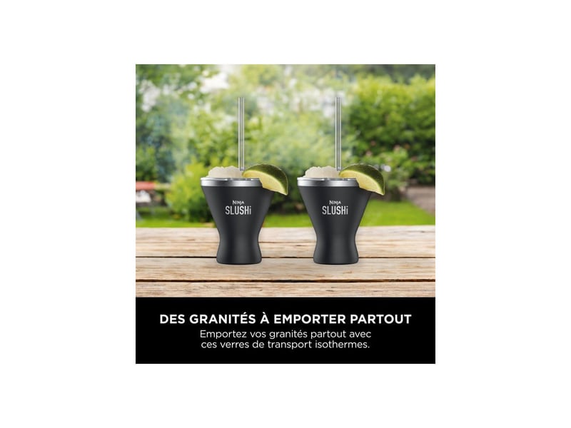 Gobelets à cocktail isothermes slushi lot de 2 noir avec couvercles et pailles NIN0622356364454 - Conforama C