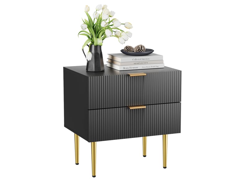  Table de chevet tcqpz noire 53 x 41,5 x 52,5 cm 2 tiroirs pieds en métal mdf  - Conforama A