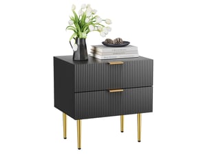 Table de chevet tcqpz noire 53 x 41,5 x 52,5 cm 2 tiroirs pieds en métal mdf