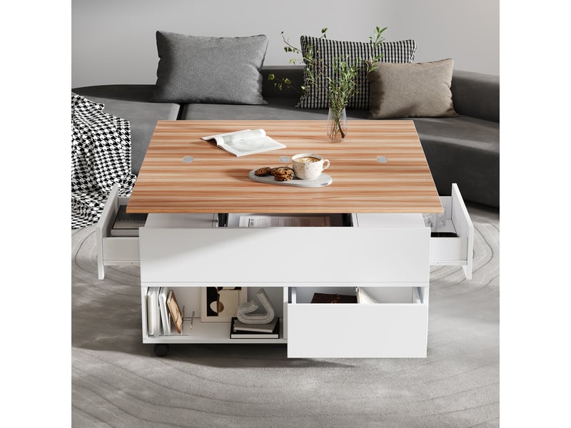 Table basse relevable à roulettes 100 x 50 x 52 cm blanc + couleur bois - Conforama B