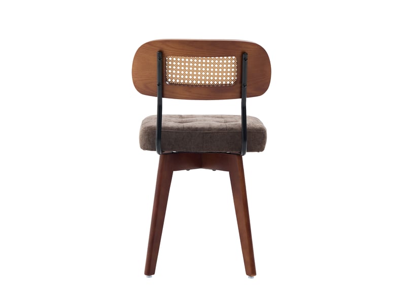  Lot de 2 chaises pivotantes 360° marron chenille, dossier tressé, style rétro  - Conforama D