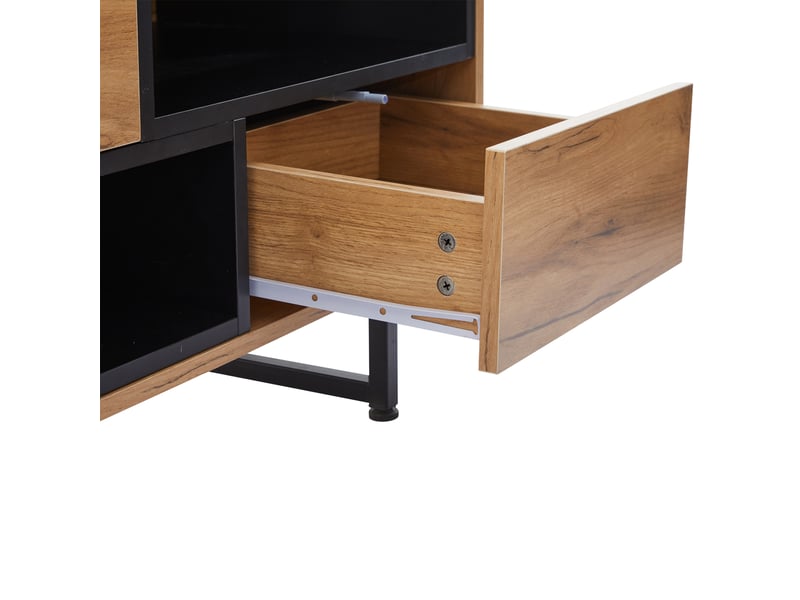  Meuble tv bas à niches ouvertes et rangements fermés, panneaux de particules, 173 × 38 × 48 cm, bois naturel  - Conforama E