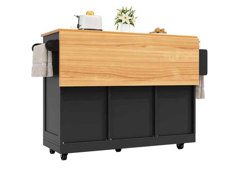  Desserte de cuisine 140 x 40 x 93,5 cm noire en mdf, plateau rabattable, roulettes verrouillables  - Conforama A