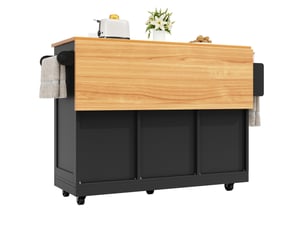 Desserte de cuisine 140 x 40 x 93,5 cm noire en mdf, plateau rabattable, roulettes verrouillables
