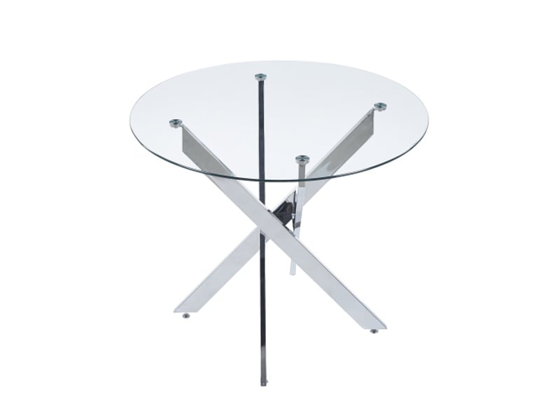  Table à manger ronde en verre trempé, pieds croisés chromés – design moderne et gain de place, 80×80×75 cm  - Conforama A