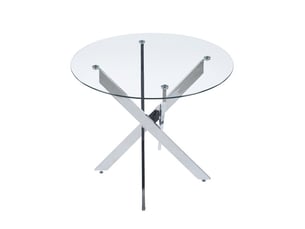 Table à manger ronde en verre trempé, pieds croisés chromés – design moderne et gain de place, 80×80×75 cm