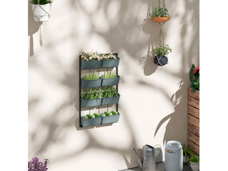  Jardinière murale 52,5 x 14 x 90 cm – vert foncé – 8 pots, structure en acier  - Conforama B