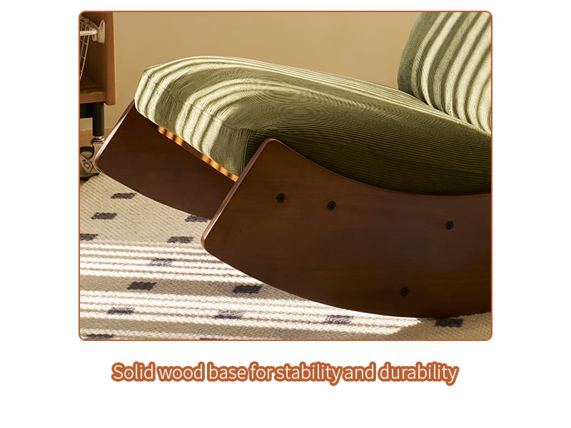  Fauteuil à bascule vert en velours côtelé, structure bois massif  - Conforama C