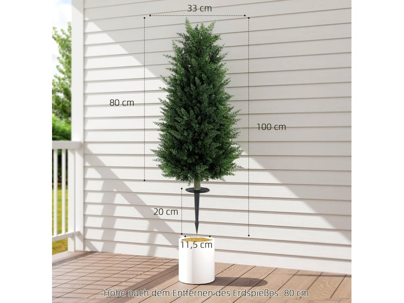  Cyprès artificiels 100 cm – vert – lot de 2 avec piquets de sol pour décoration intérieure et extérieure  - Conforama C