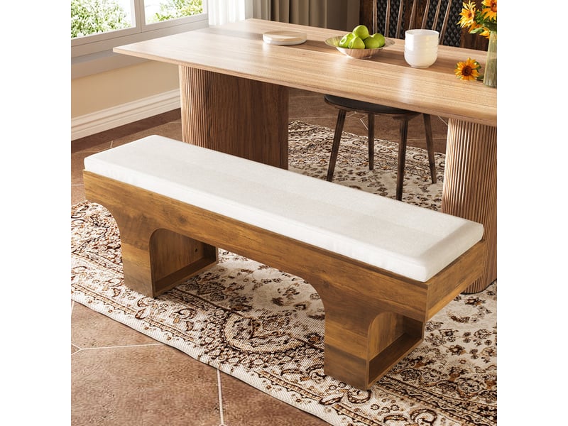  Banc de salle à manger 140 cm avec coussin en lin, banc rembourré au pied du lit, banc d'entrée maison de campagne, pour couloir, salon, chambre à coucher, cuisine  - Conforama D