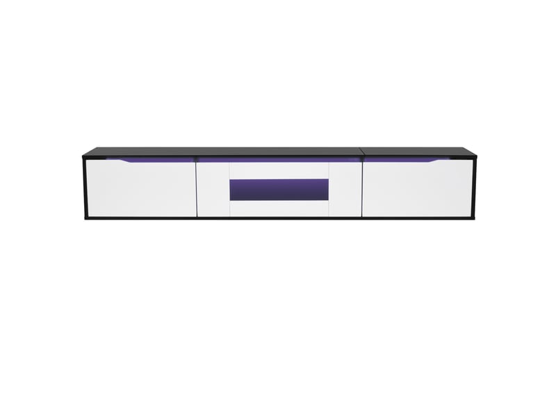  Meuble tv 180 cm noir et blanc avec éclairage led  - Conforama C