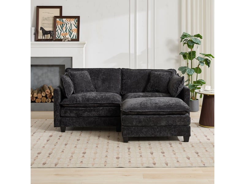  Canapé droit 2 places 195 × 75 × 84 cm en chenille noir, assise souple IKSETERA TRADING LTD - Conforama E