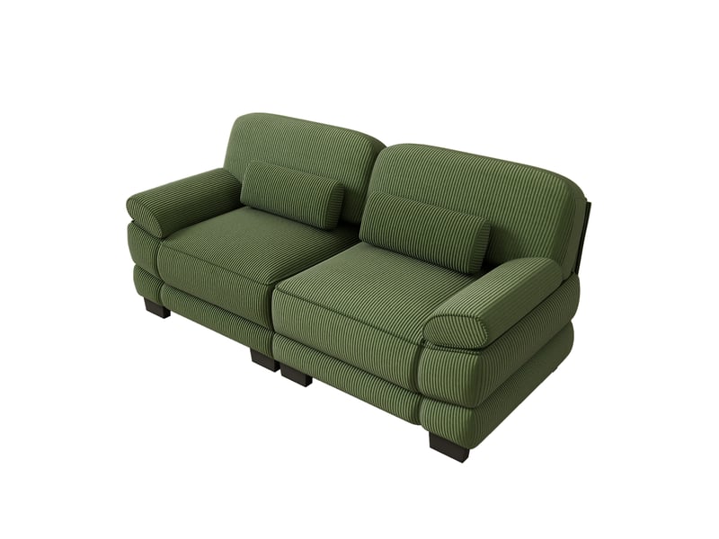 Canapé droit modulable 194 cm 2 places, design carré épuré, base et accoudoirs à matelassage en canaux, coussin lombaire, velours côtelé, vert - Conforama A