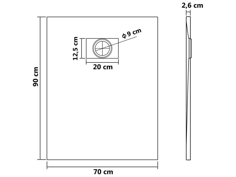  Bac de douche receveur de douche rectangulaire salle de bain maison intérieur trou de drain standard de 9 cm smc 90 x 70 cm blanc 02_0003448  - Conforama E