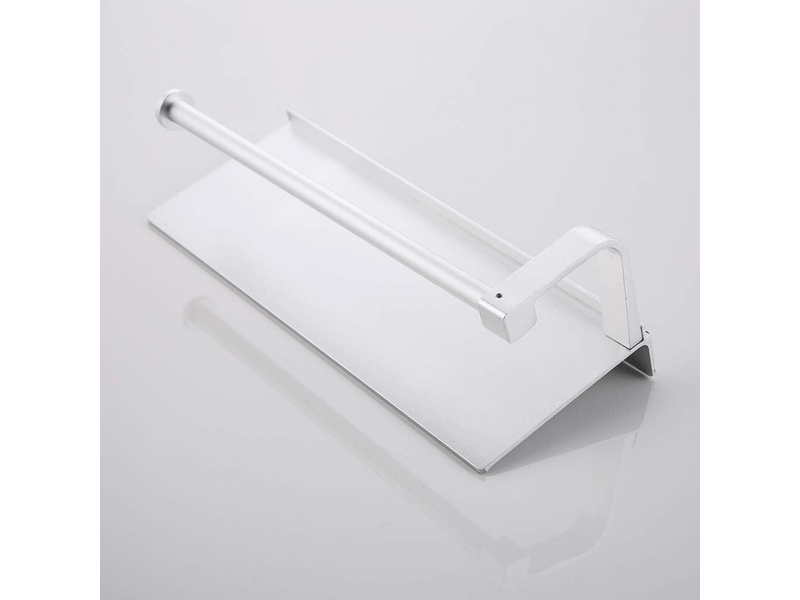  Porte-essuie-tout avec étagère, montage mural, adapté au rangement de la cuisine et de la salle de bain, argent (33 x 8,5 x 8,2 cm)  - Conforama E