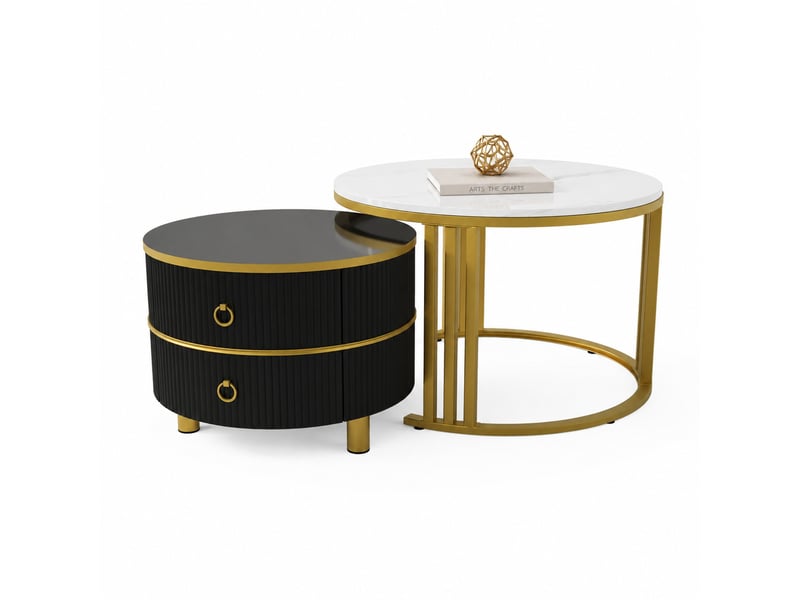  Tables basses gigognes avec 2 tiroirs pour salon en mdf 70×70×46 et 50×50×40 cm noir  - Conforama A