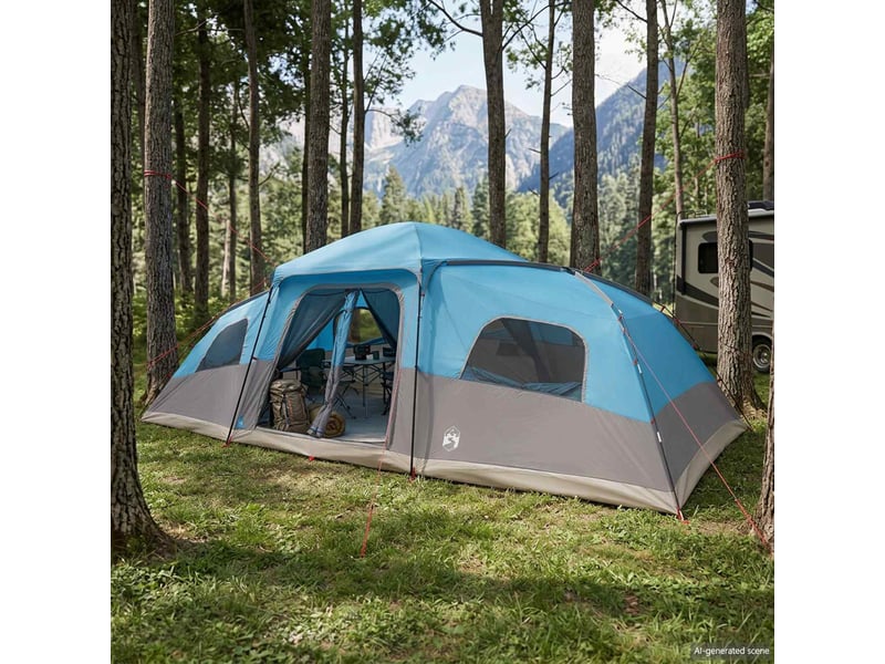  Tente de camping, tente familiale avec auvent imperméable 18 personne bleu  - Conforama B