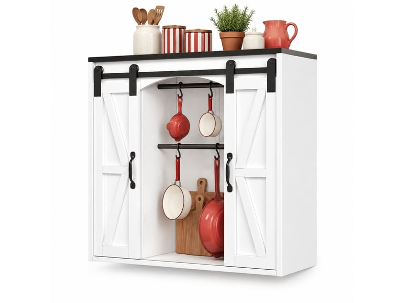 Meuble haut de cuisine mural 80x31x76 cm à 2 portes coulissantes, mdf blanc  - Conforama A