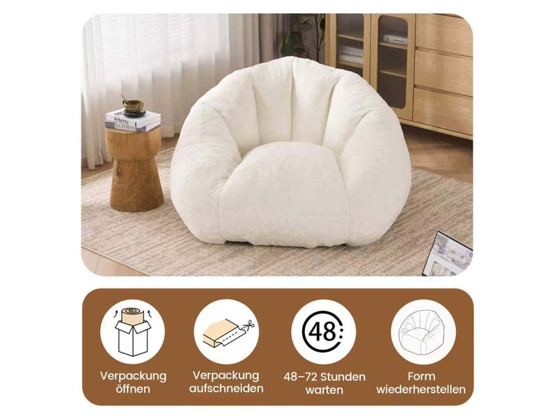  Fauteuil poire adulte 111x123x75 cm en fausse fourrure blanc  - Conforama C