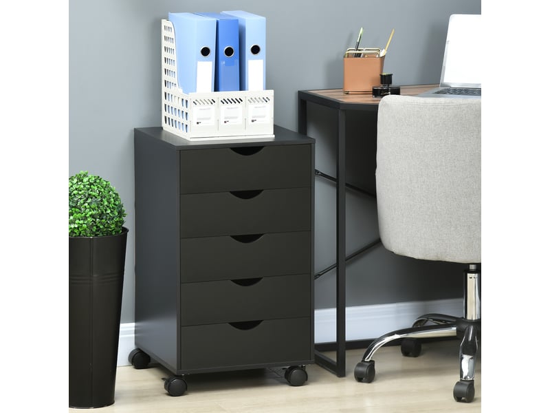  Caisson bureau mobile, meuble rangement bureau sur roulettes, 40 x 40 x 67 cm, 5 tiroirs, noir  - Conforama D