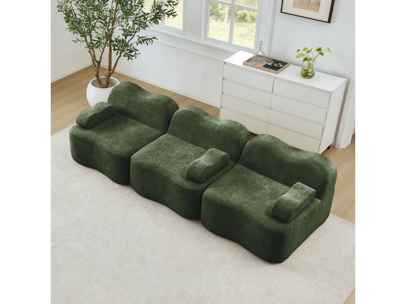  Canapé modulaire 3 places sans armature avec assise profonde et dossier ergonomique, en velours vert  - Conforama D