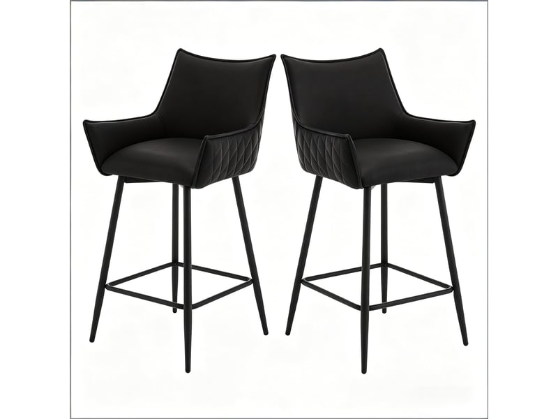 Tabouret de bar vintage avec dossier ergonomique et accoudoirs, en polyuréthane et métal, anthracite  - Conforama A