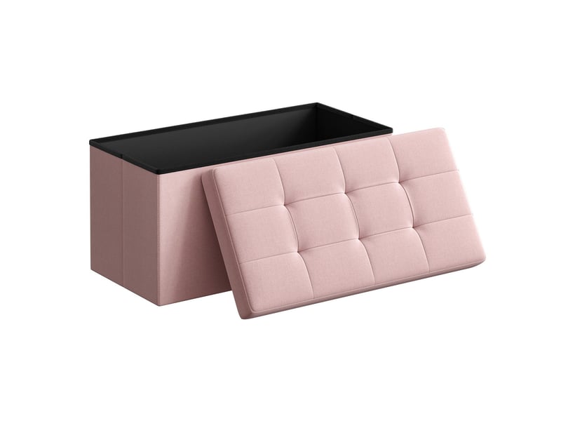  Banc de rangement pliable rose en tissu effet lin  - Conforama B