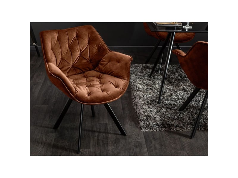  Lot de 2 chaises design comfy pivotantes à 180° en velours marron capitonné et pieds noirs  - Conforama D