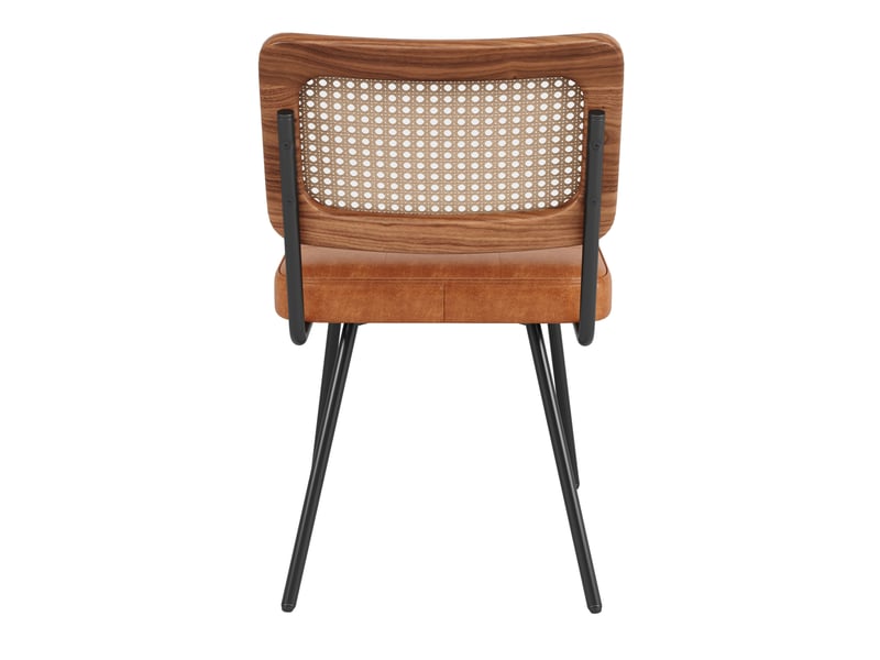  Lot de 6 chaises, marron, pu + métal, dossier rotin pe, pieds fer réglables, design élégant  - Conforama D