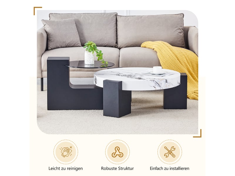  Table d'appoint rond 61×61×30 cm, mdf et verre, noir et blanc Fay Lum - Conforama D