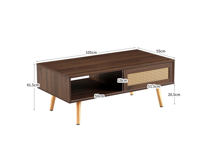 Table basse avec rangement, porte coulissante en rotin, mdf marron - Conforama E