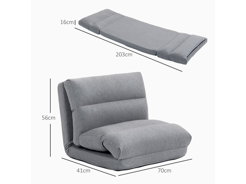  Fauteuil de sol inclinable gris, pliable et convertible en lit, 6 positions, rembourrage épais pour salon  - Conforama C