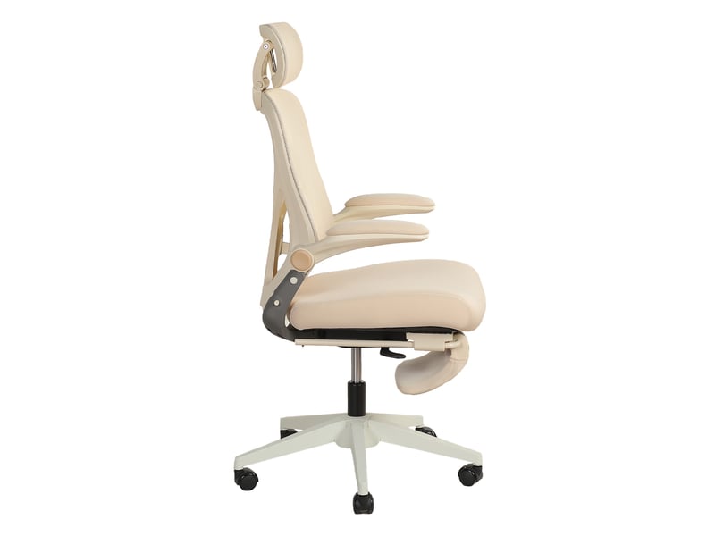  Chaise de bureau ergonomique 62 x 48,5 cm – crème – appuie-tête 3d, accoudoirs rabattables et dossier pliant  - Conforama B