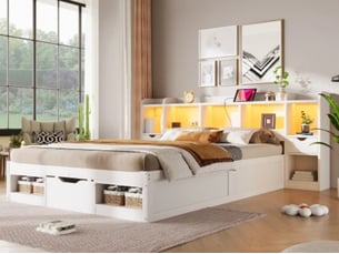 Lit avec rangement 140x200 cm SEYAKANY coloris blanc