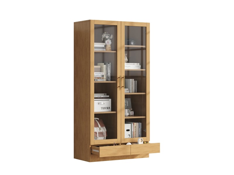 Vitrine en verre bois 80 × 40 × 160 cm, étagères fixes, tiroirs push-to-open - Conforama D