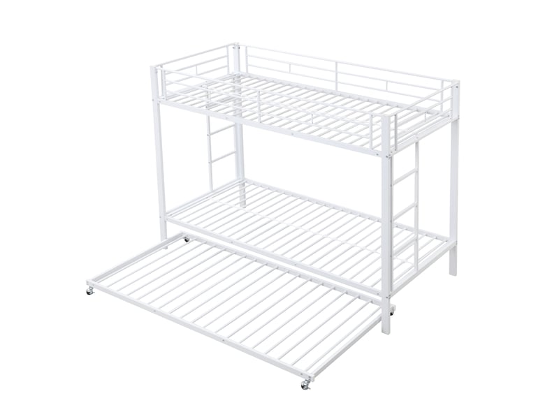  Lit superposé blanc 90x200 cm en métal avec lit gigogne, barrières hautes, structure solide certifiée en 747  - Conforama A