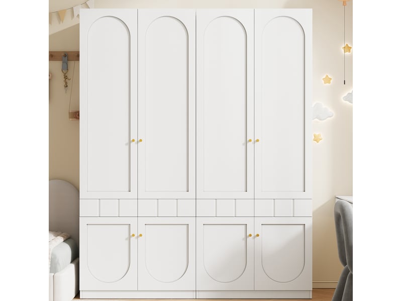  Lot de 2 armoires 2 portes modenvie 160 x 50 x 200 cm blanc mdf avec penderie et tiroirs  - Conforama E